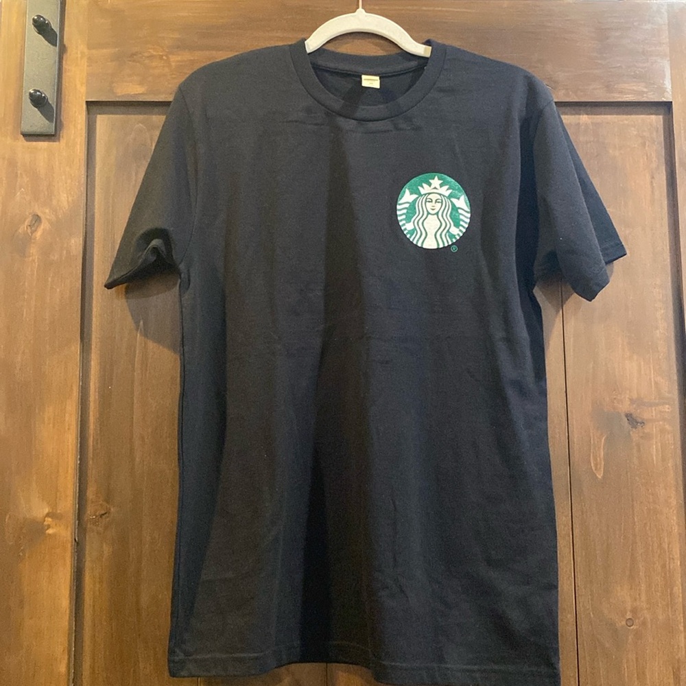 E272 (162A) NWOT Starbucks Sz. M Black Tee Small Logo Unisex